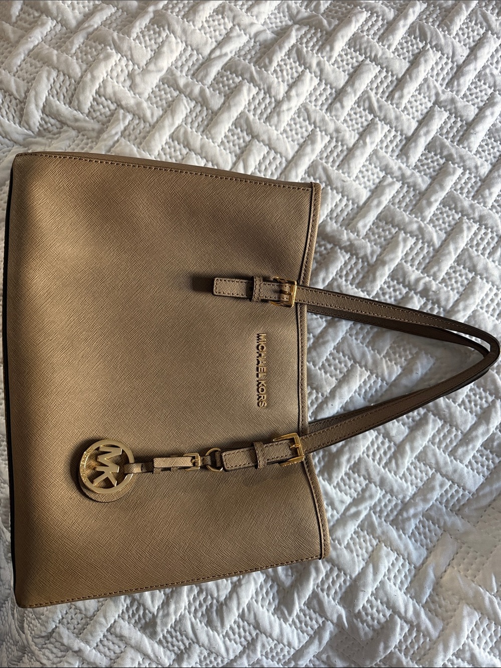 Michael Kors Brown Saffiano Leather Tote with Gold Charm